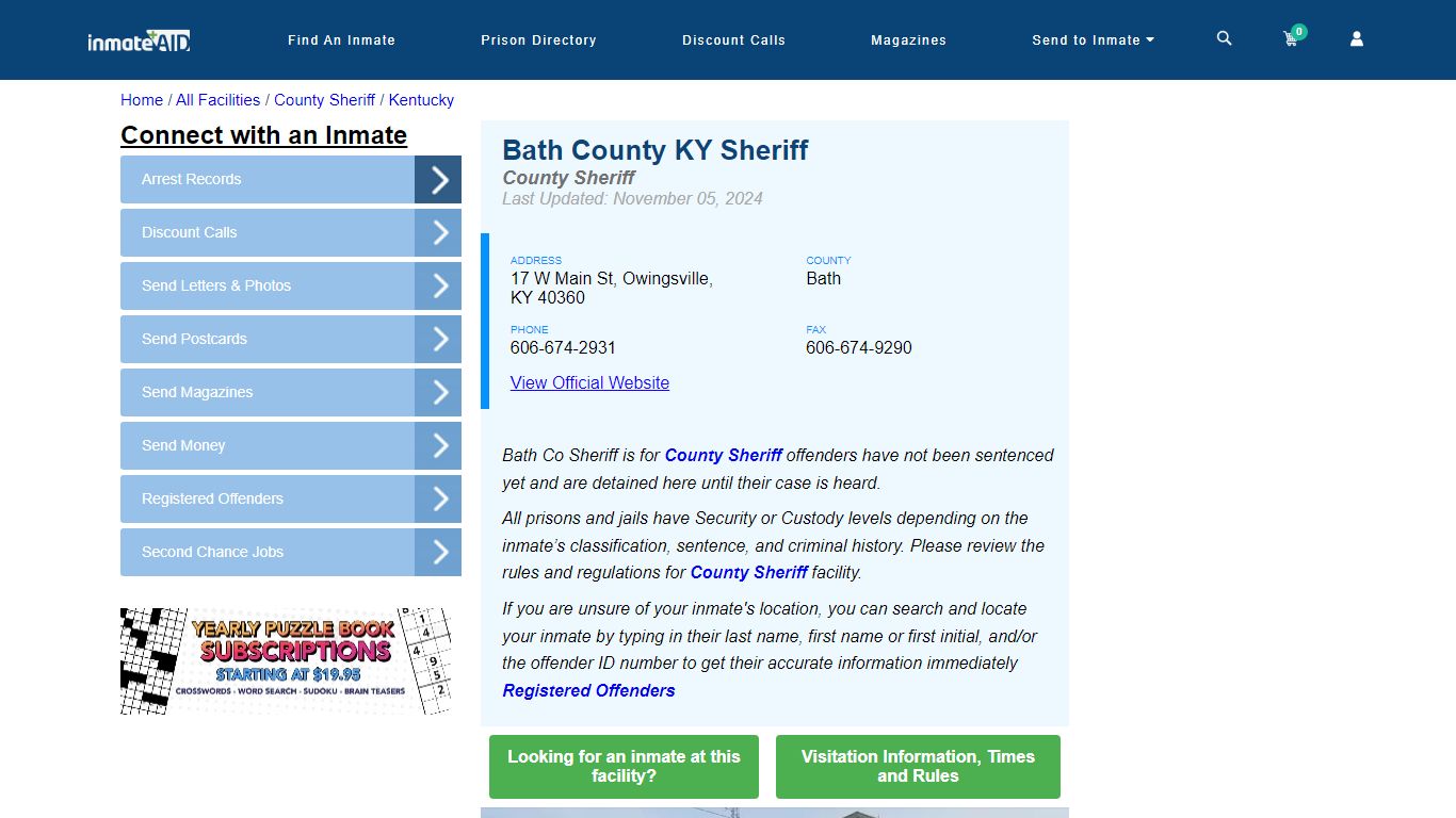 Bath County KY Sheriff - Arrests Warrants - InmateAid